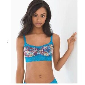 NEW Wireless Bralette Soma Lace Scoop neck Bra Ocean Blue Artistic  ART Floral S